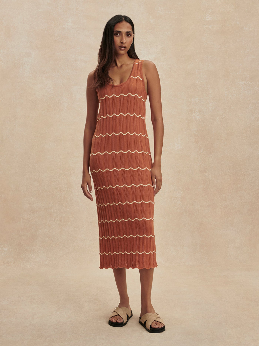 Yuna Scallop Knit Dress Caramel Clay/ Anise Flower - Varley