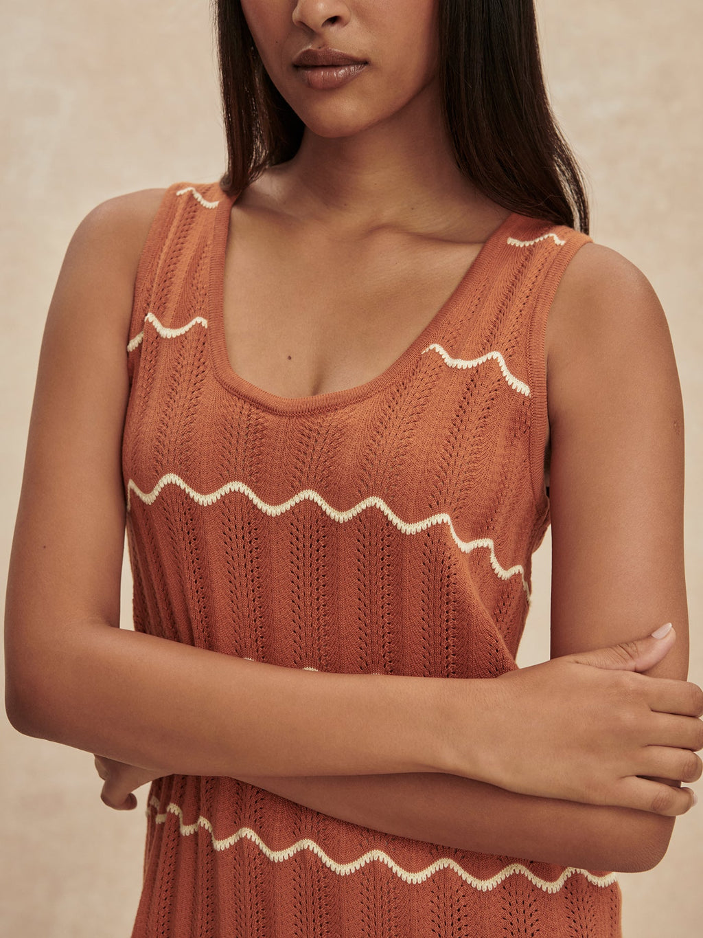 Yuna Scallop Knit Dress Caramel Clay/ Anise Flower - Varley