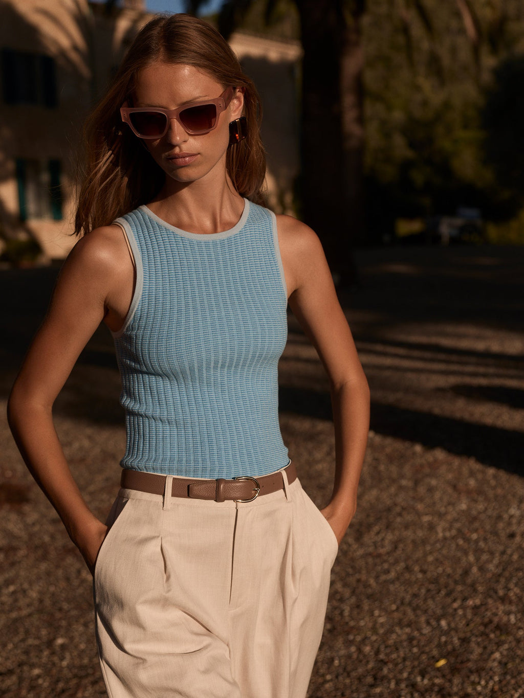 Hanson Rib Knit Tank Top Mist Blue - Varley