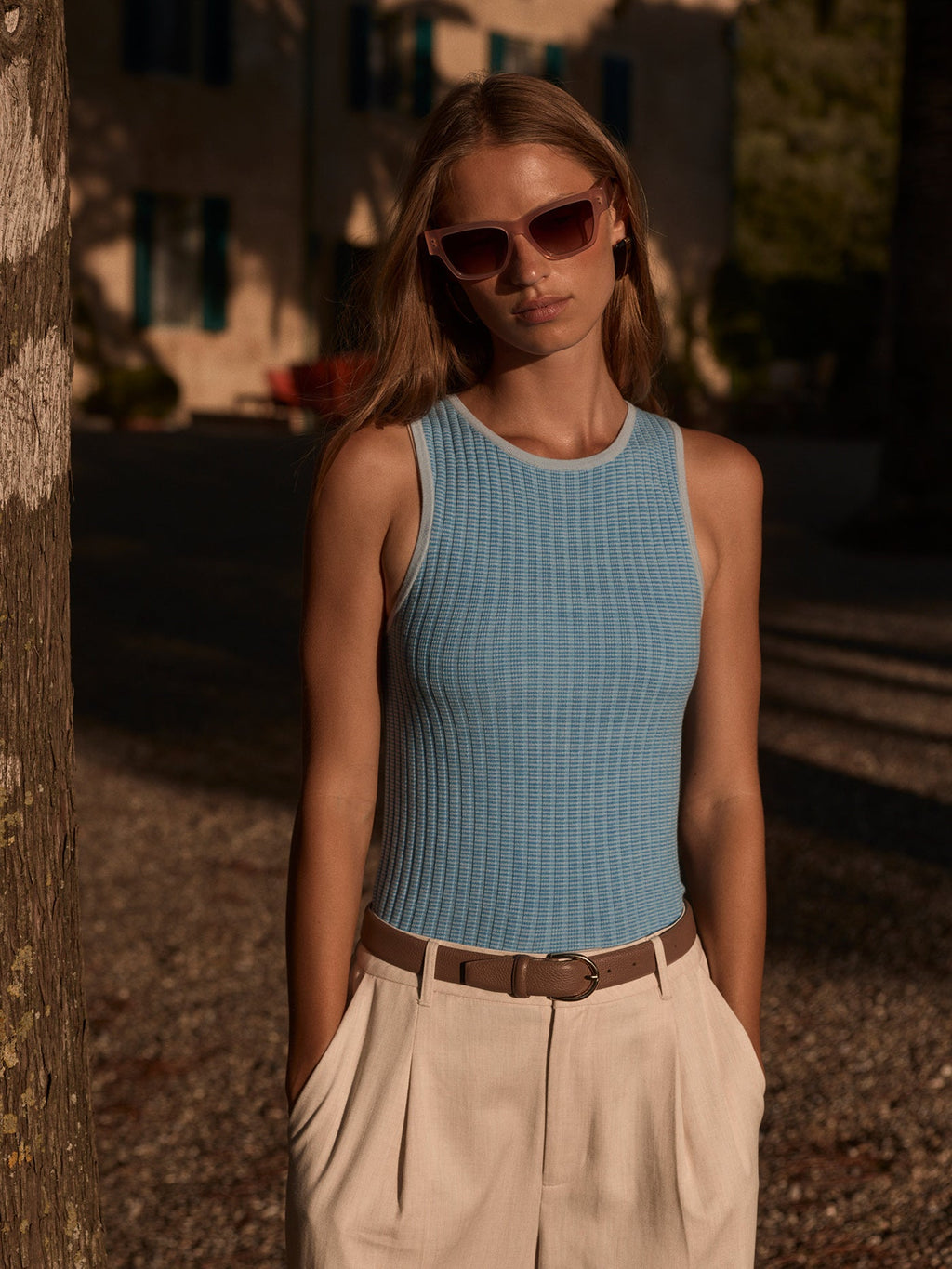 Hanson Rib Knit Tank Top Mist Blue - Varley