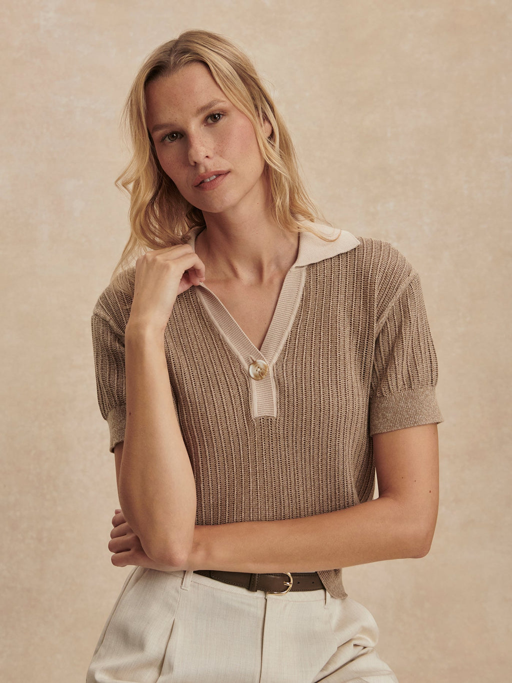 Perrine Knit Polo Shirt Sepia Twist - Varley