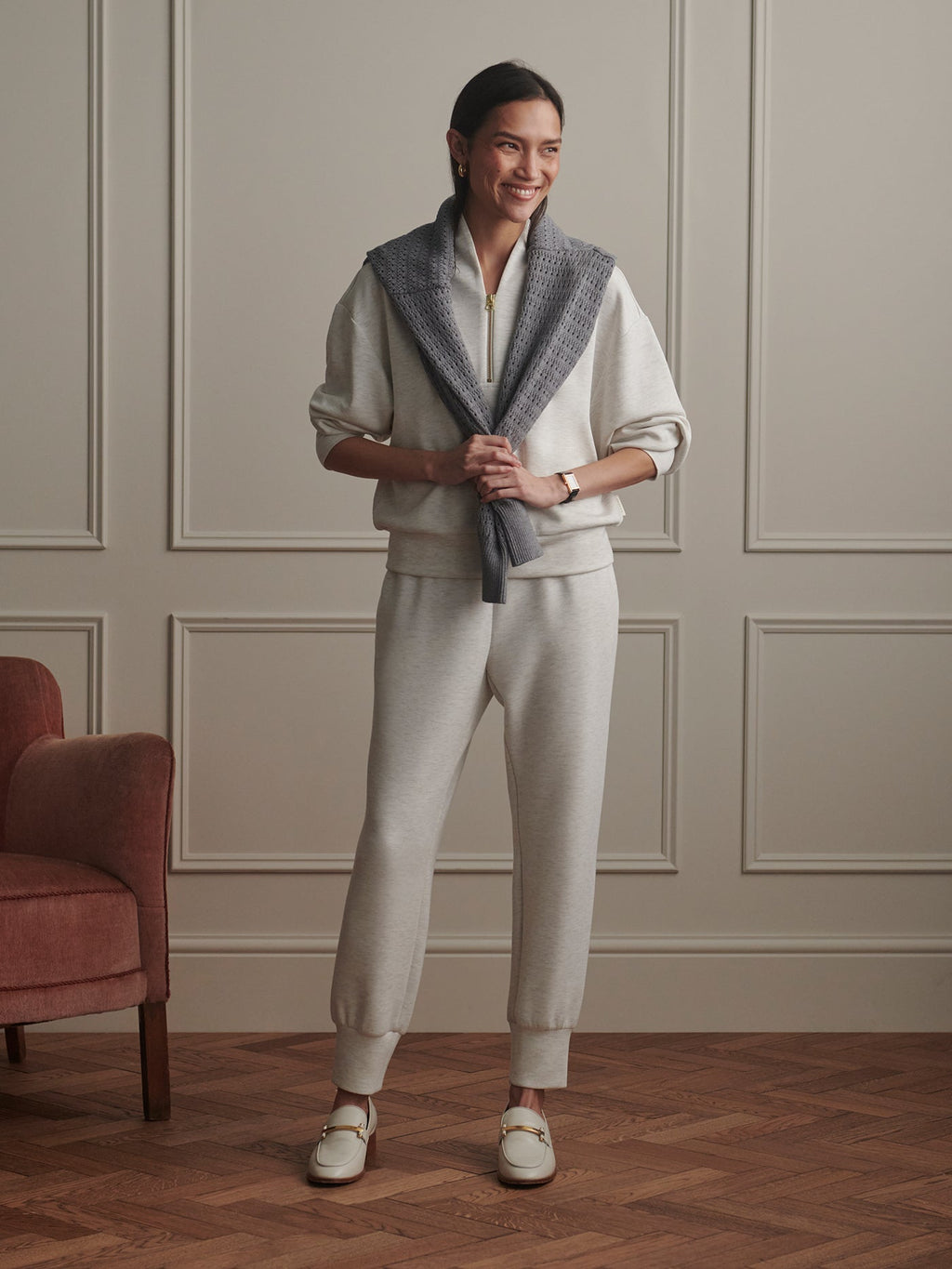 The Slim Cuff Pant 25" Ivory Marl - Varley