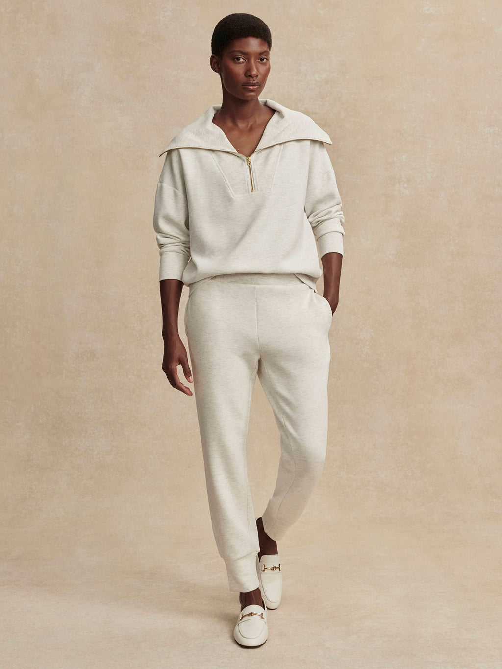 The Slim Cuff Pant 25" Ivory Marl - Varley