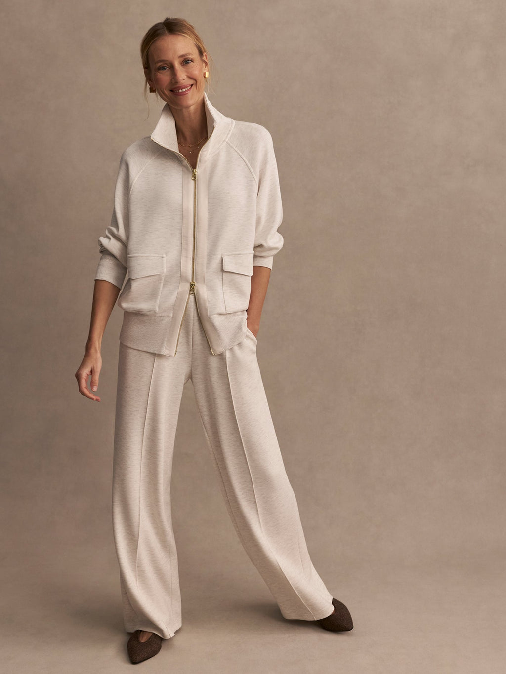 Roxbury Zip-Through Sweat | Varley Us Ivory Marl - Varley