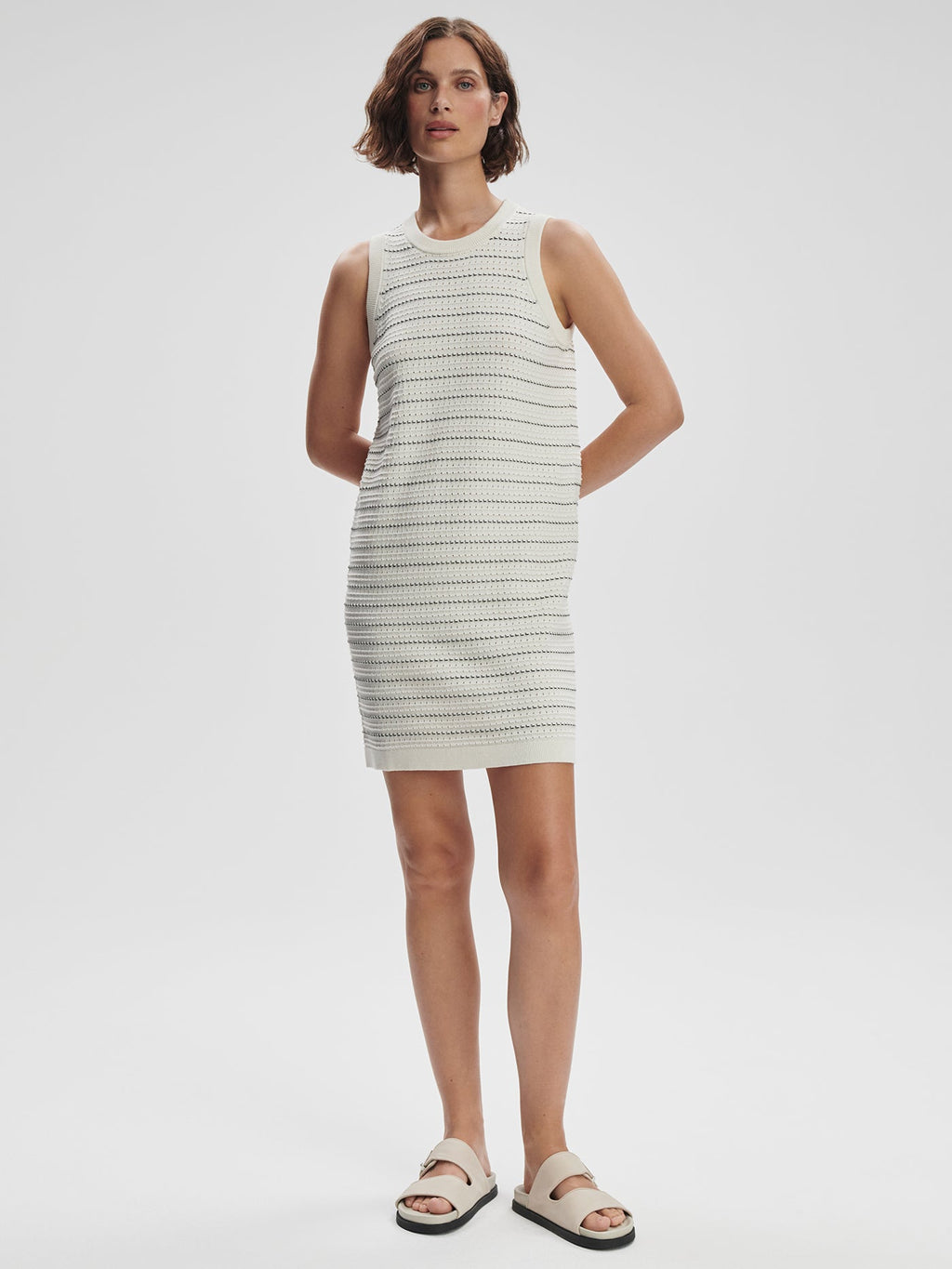 Mindy Contrast Stitch Knit Dress Egret - Varley