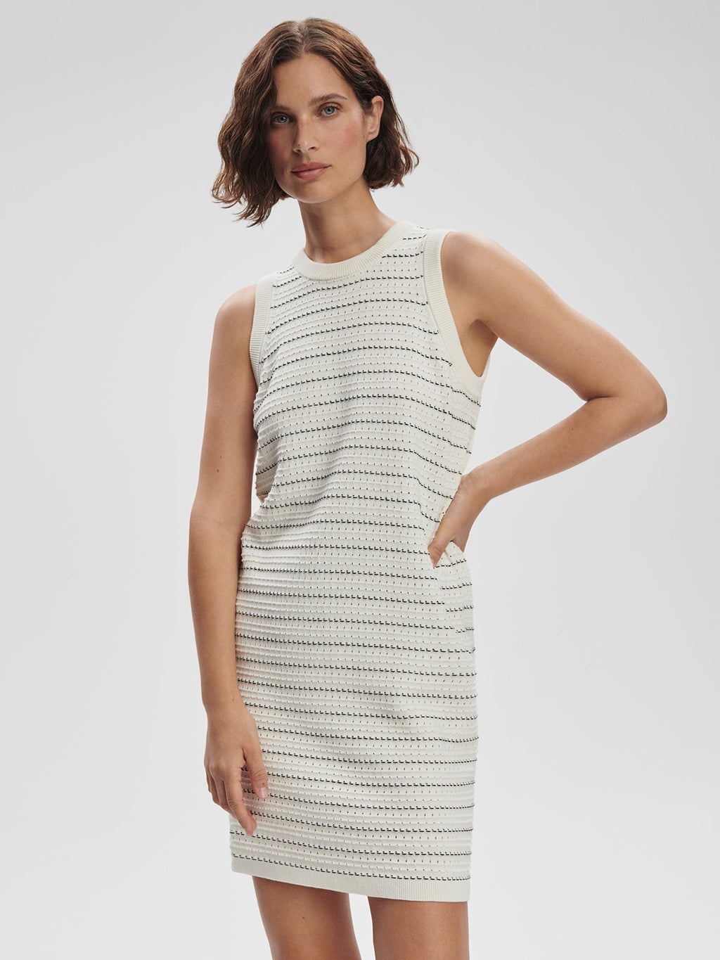 Mindy Contrast Stitch Knit Dress Egret - Varley