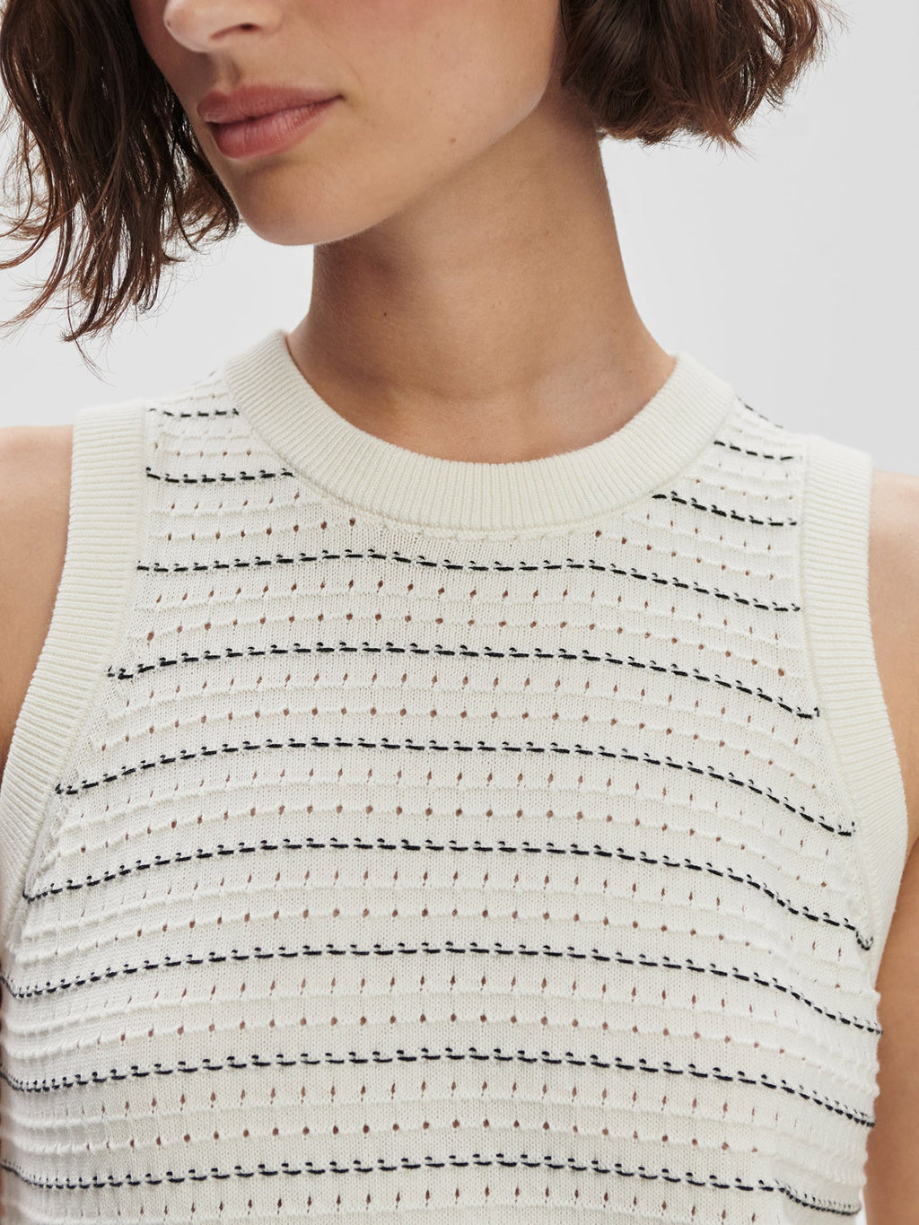 Mindy Contrast Stitch Knit Dress Egret - Varley