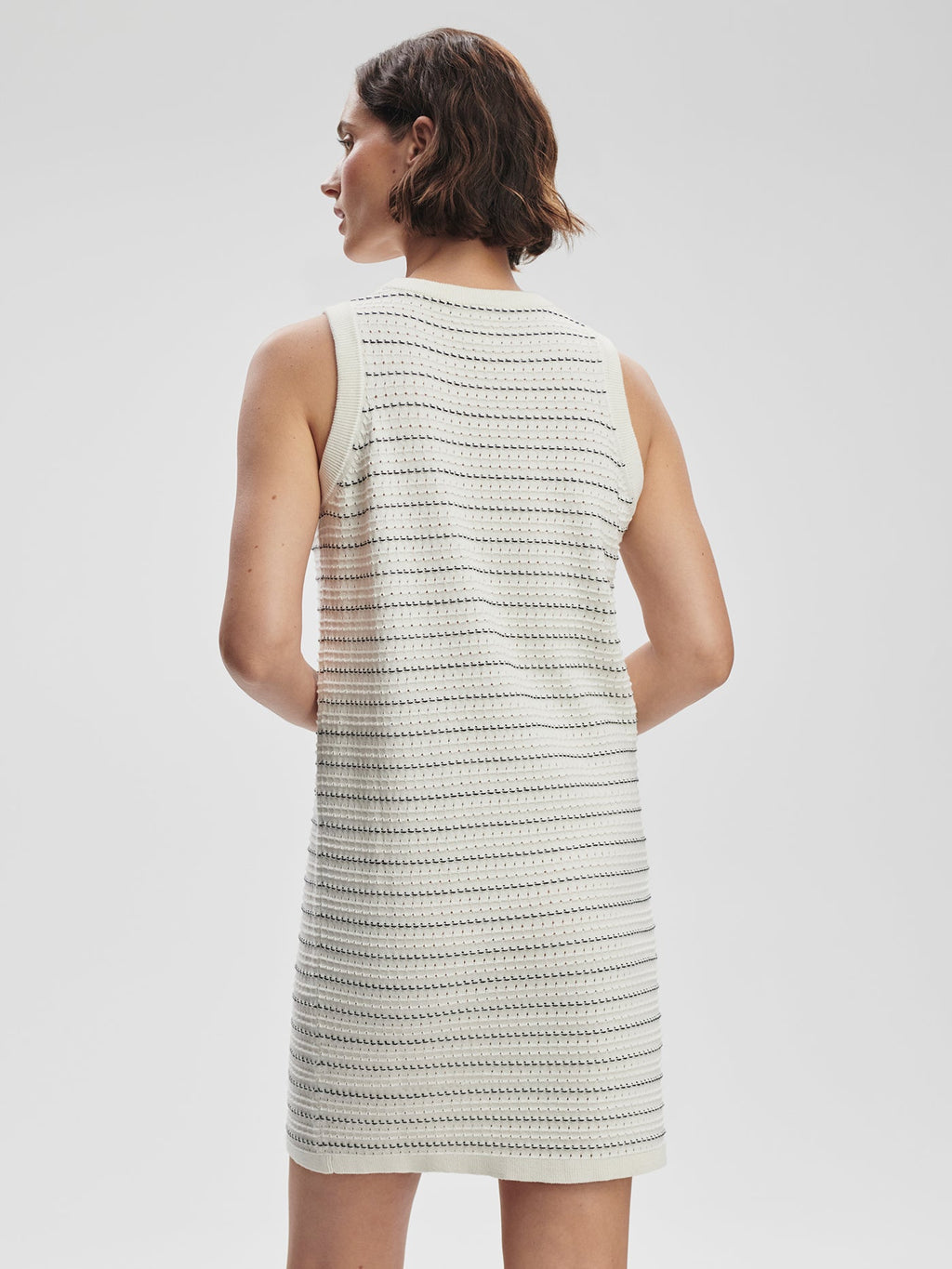 Mindy Contrast Stitch Knit Dress Egret - Varley