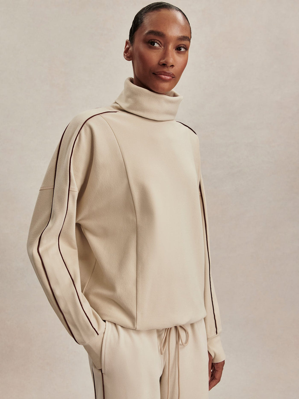 Ariana High Neck Active Sweatshirt Cement Marl/ Bitter Chocolate - Varley