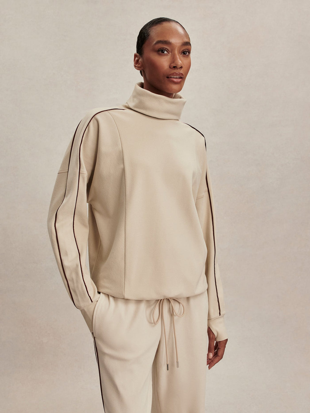 Ariana High Neck Active Sweatshirt Cement Marl/ Bitter Chocolate - Varley