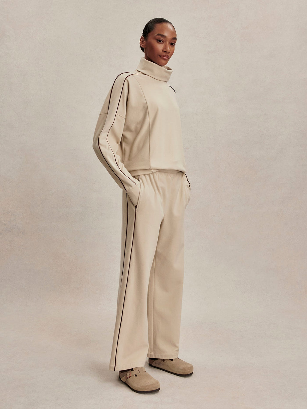 Brushed Rib Wide Leg Pant 30 Cement Marl/ Bitter Chocolate - Varley