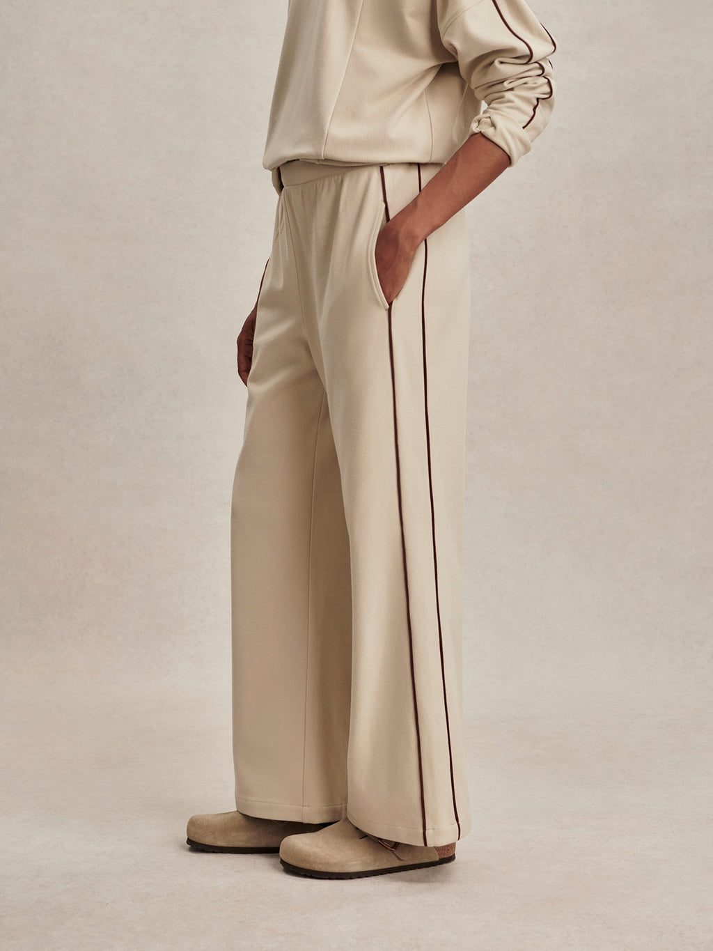 Brushed Rib Wide Leg Pant 30 Cement Marl/ Bitter Chocolate - Varley