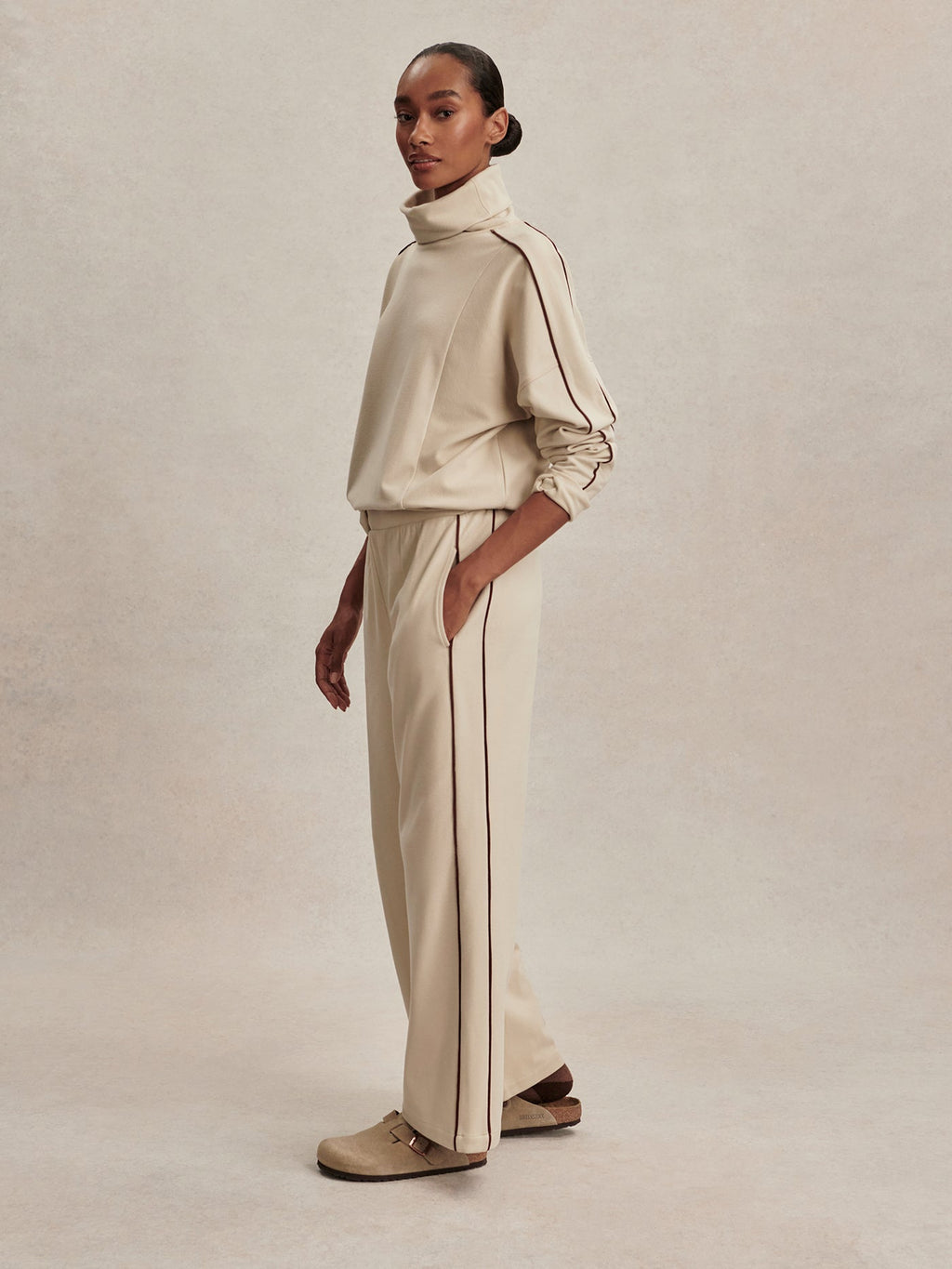 Brushed Rib Wide Leg Pant 30 Cement Marl/ Bitter Chocolate - Varley