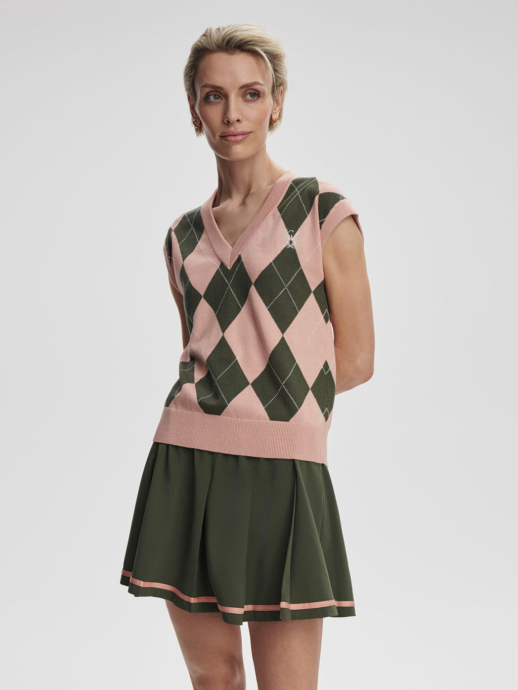 Avika Argyle Vest Dusty Pink/ Deep Ivy - Varley