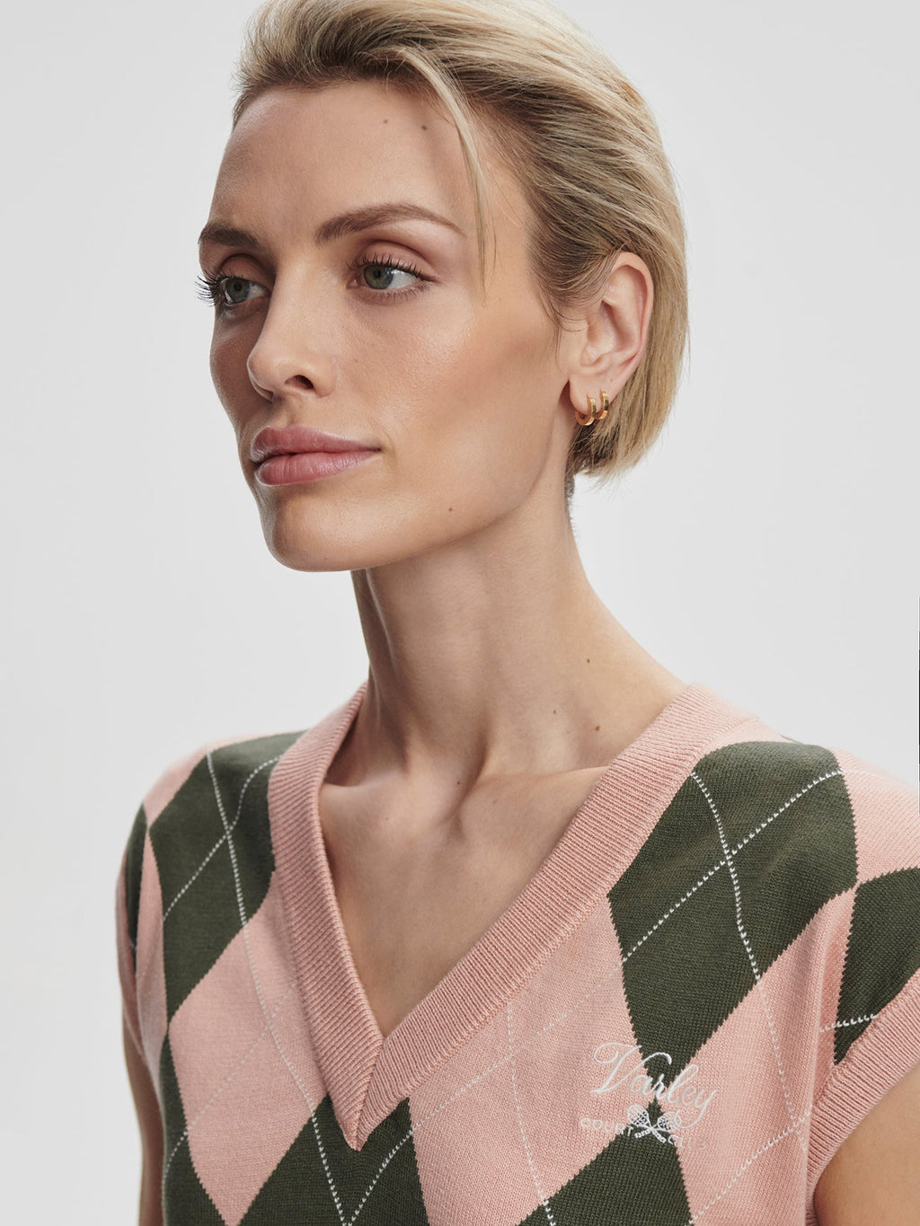 Avika Argyle Vest Dusty Pink/ Deep Ivy - Varley