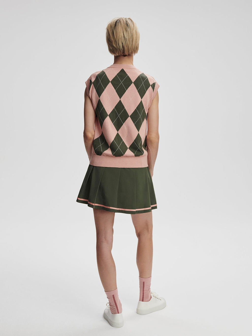 Avika Argyle Vest Dusty Pink/ Deep Ivy - Varley