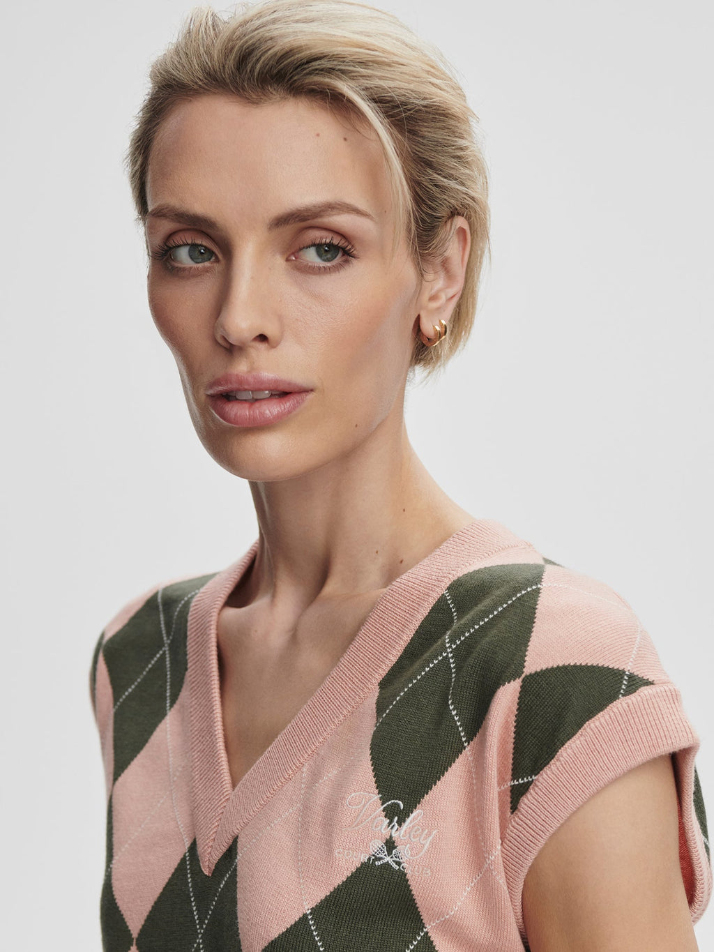 Avika Argyle Vest Dusty Pink/ Deep Ivy - Varley