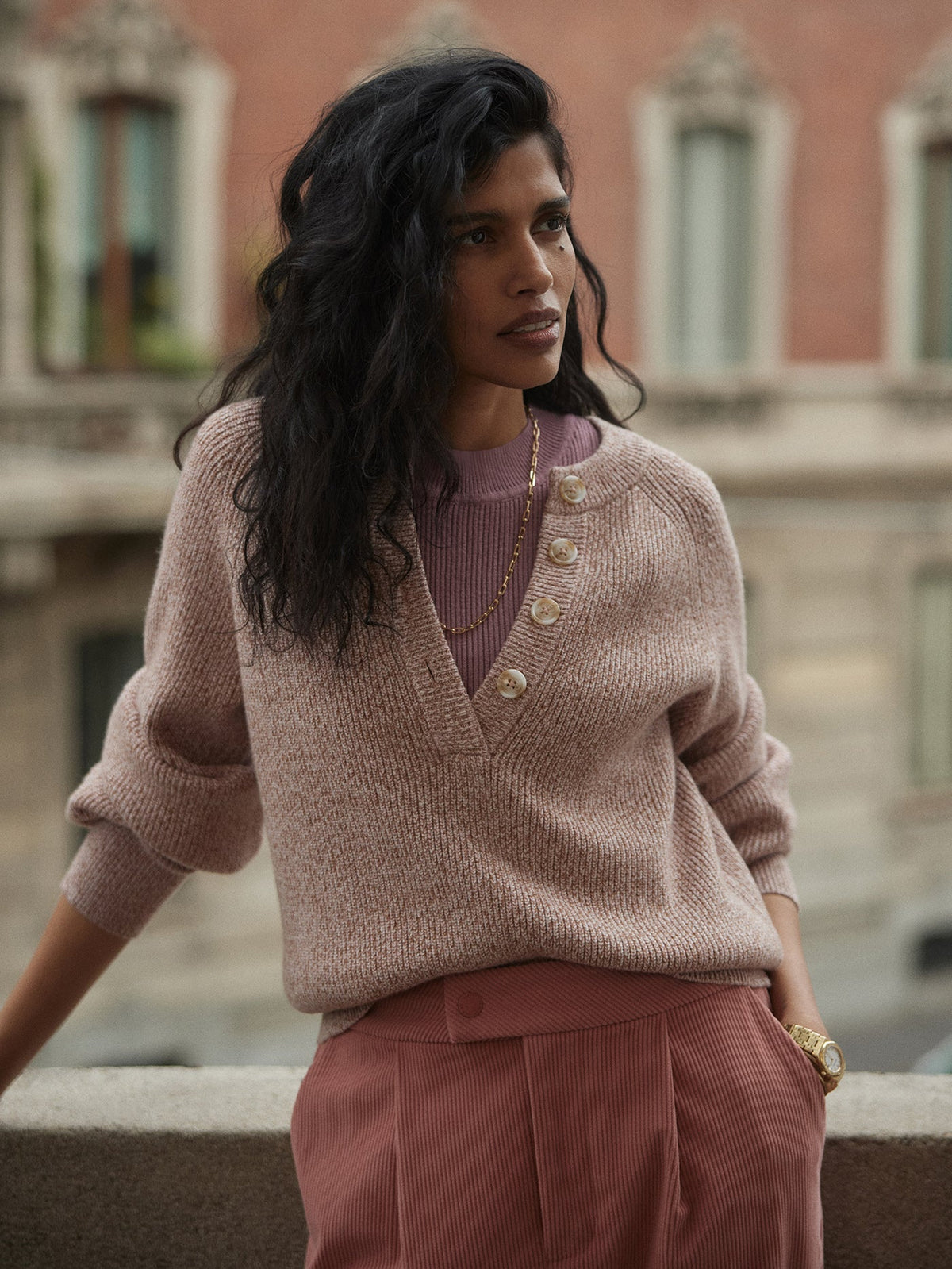 Kennings Half Button Knit Ginger Rose Fleck - Varley