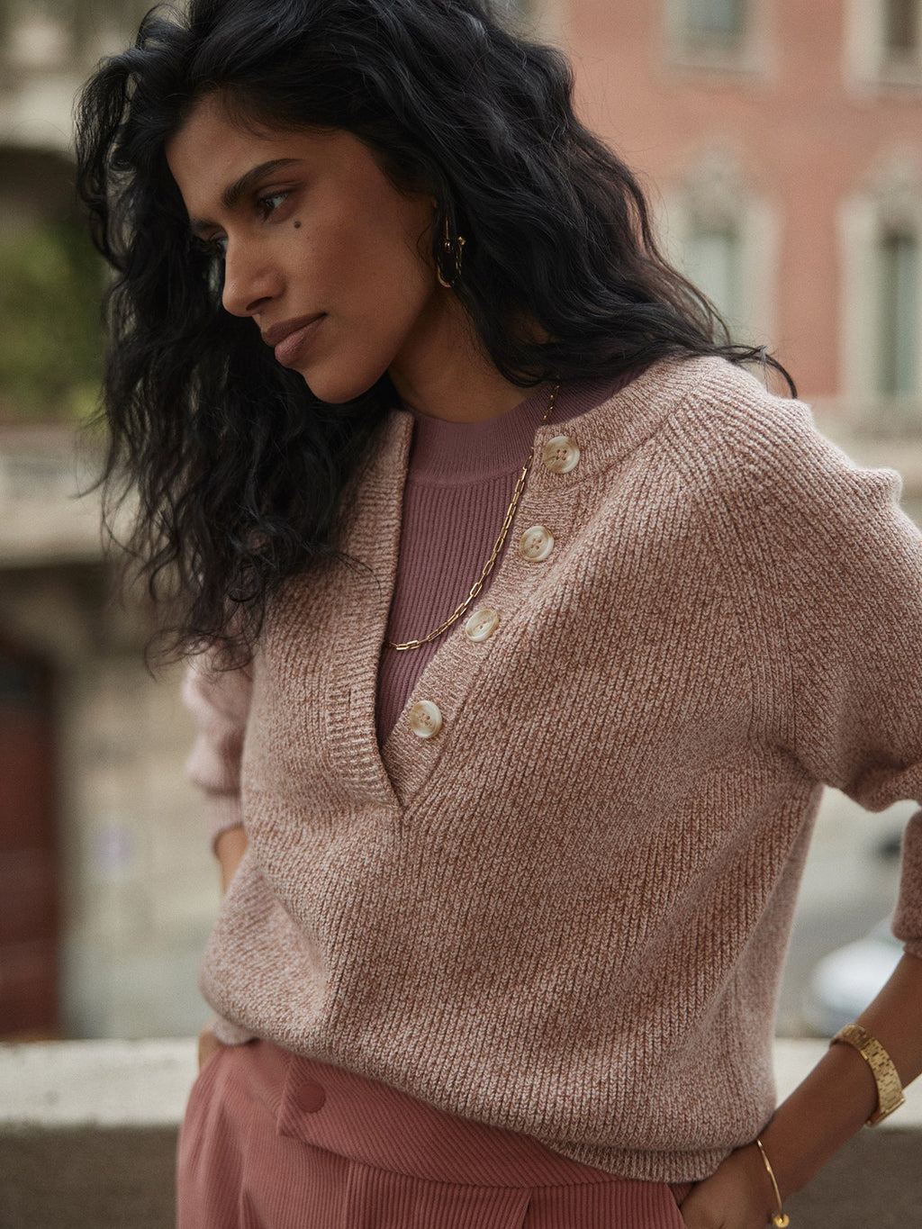 Kennings Half Button Knit Ginger Rose Fleck - Varley