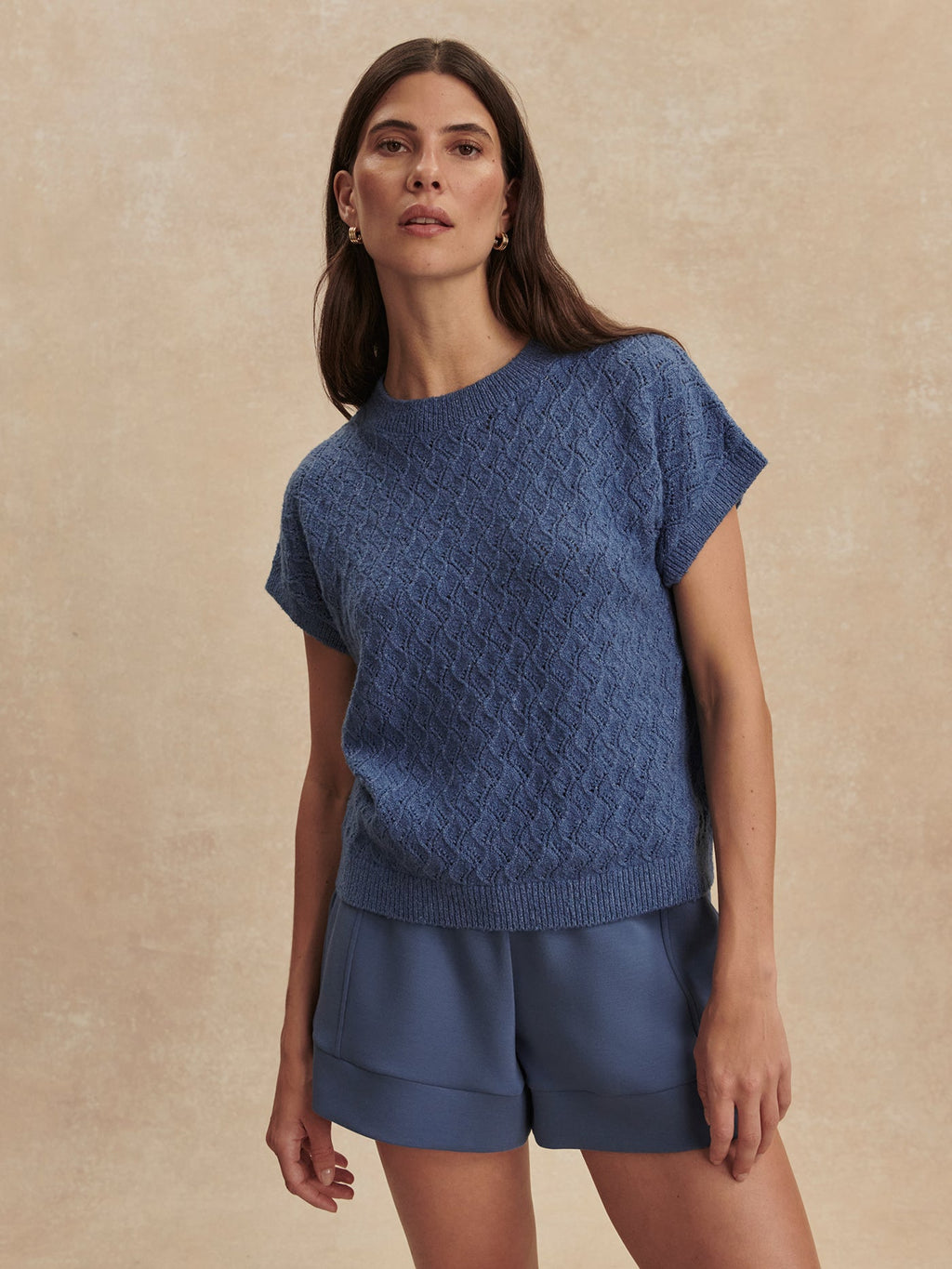 Manae Pointelle Knit Top Bijou Blue - Varley