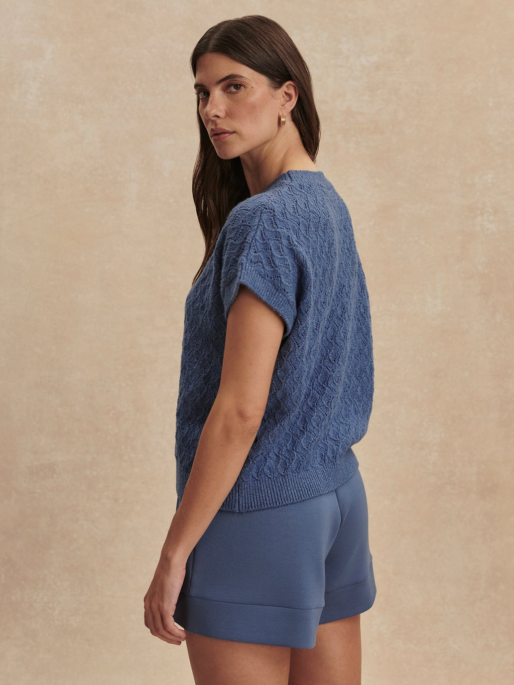Manae Pointelle Knit Top Bijou Blue - Varley