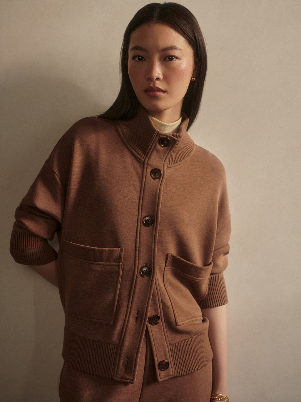 Sabrina Button Through Sweat Golden Bronze Marl - Varley
