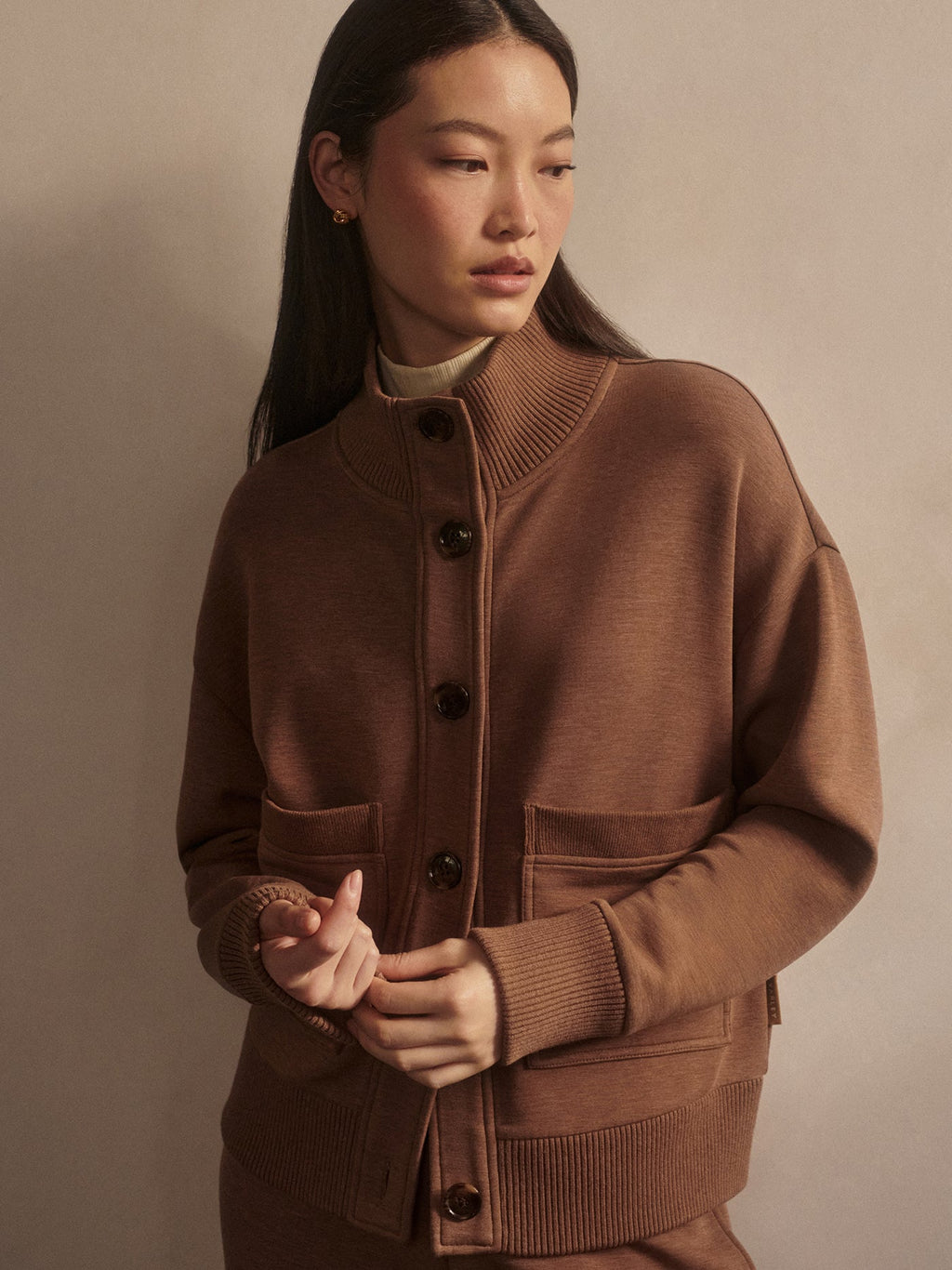 Sabrina Button Through Sweat Golden Bronze Marl - Varley