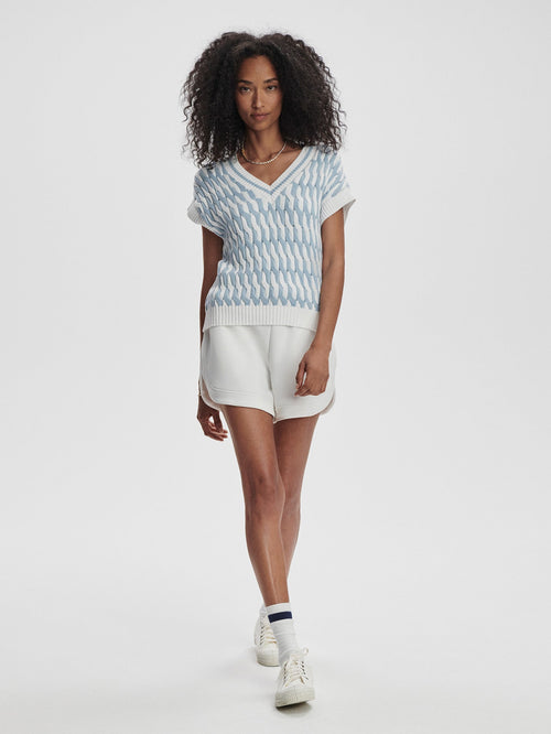 Alfie Cable Knit Vest White Celestial Blue - Varley